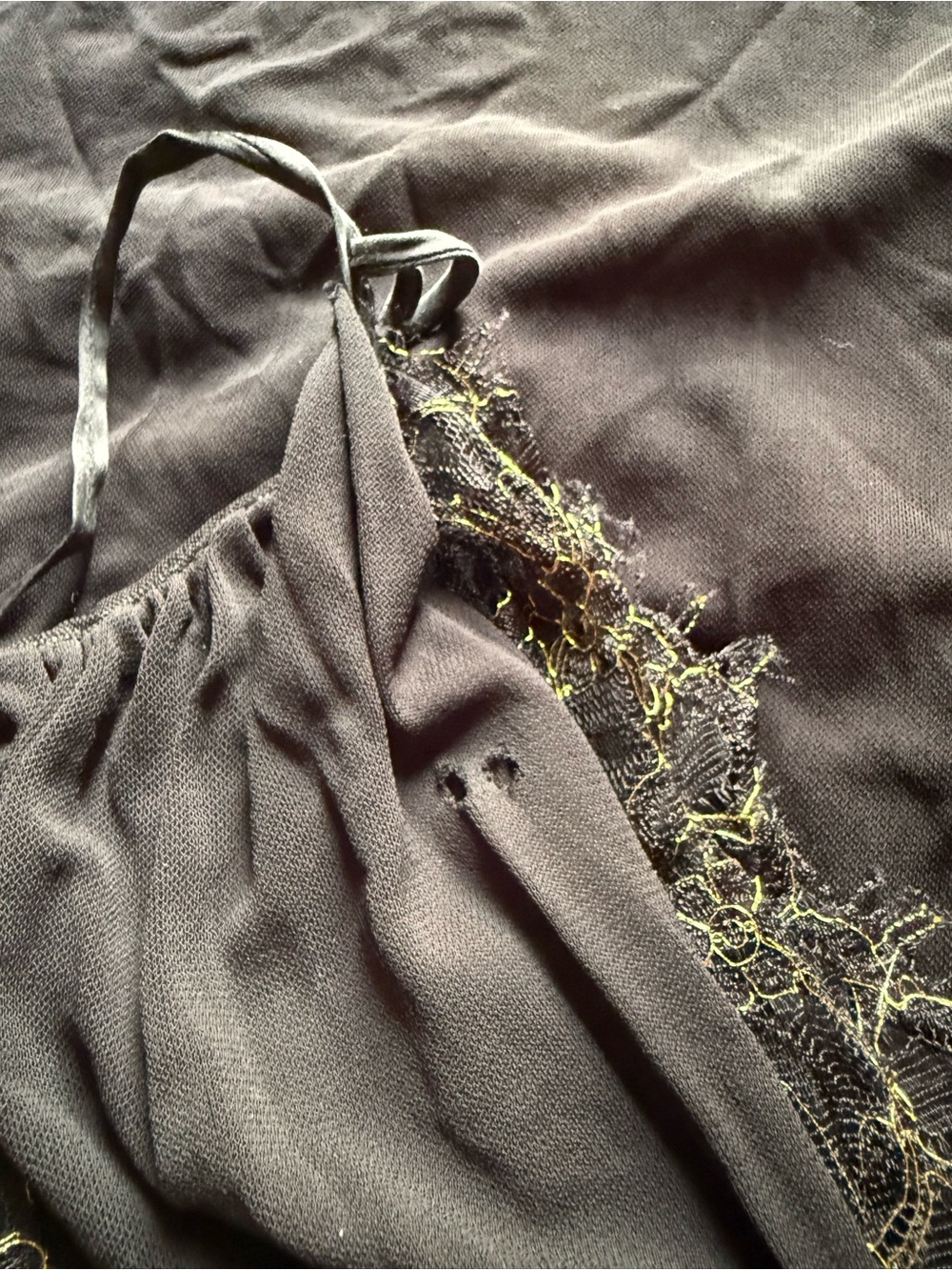 Vintage BEBE Black Slip Dress with Lace Insets - Picture 6 of 6